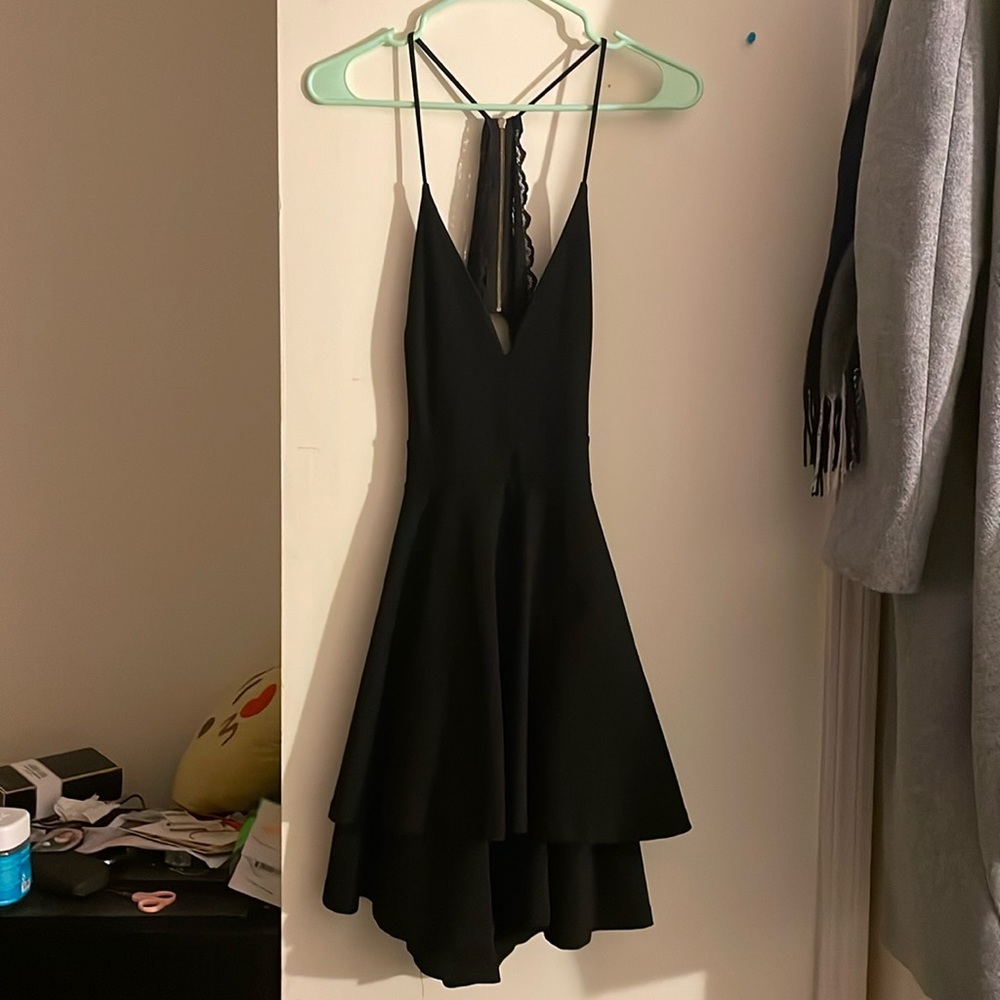 mini black dress with lace back!